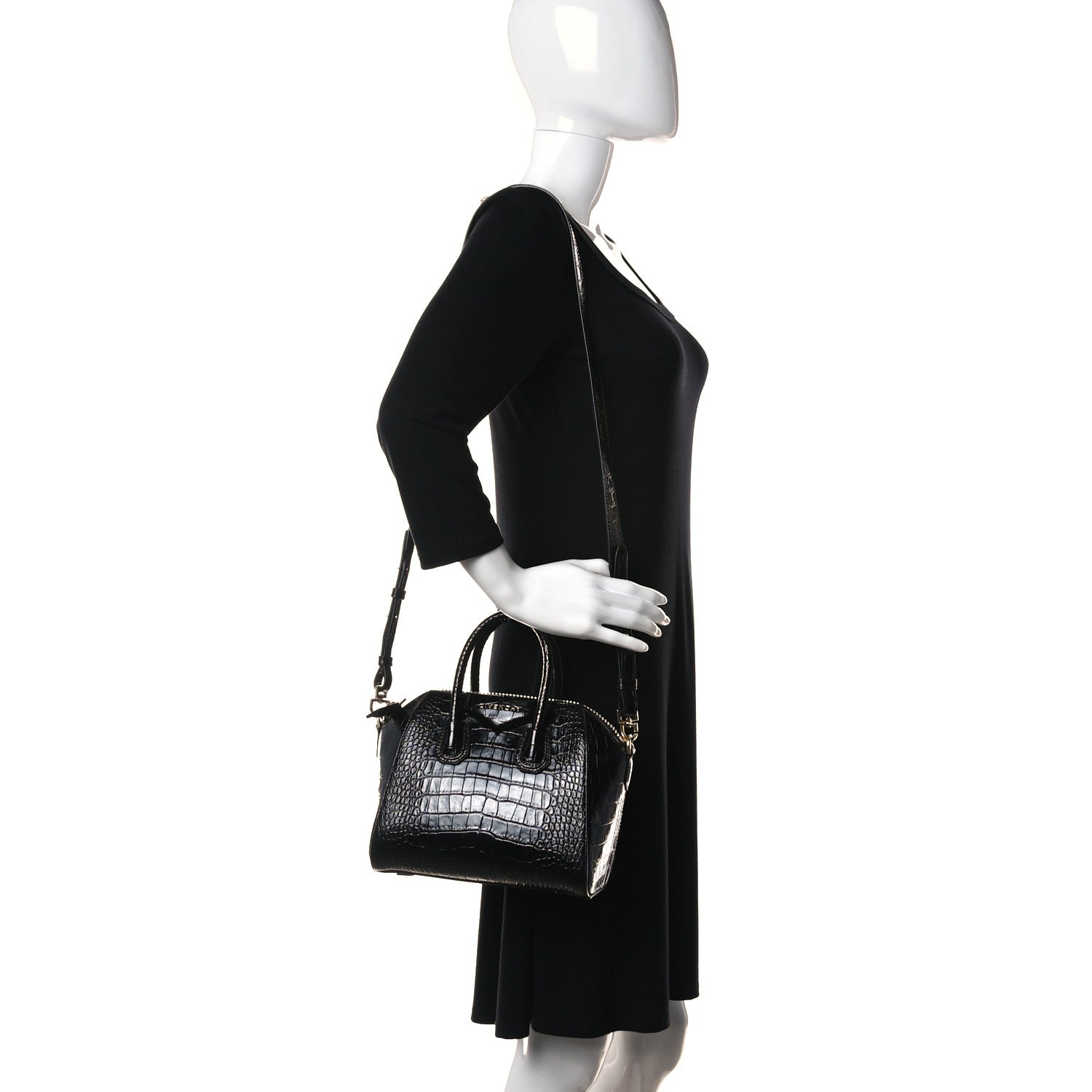 Givenchy Calfskin Crocodile Embossed Mini Antigona Black 2 of 13