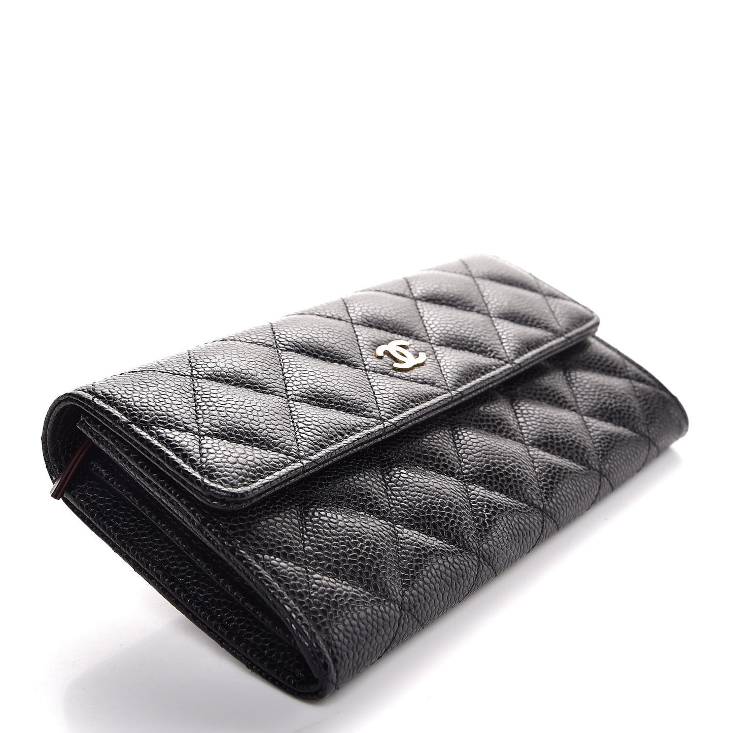 Caviar Quilted Large Gusset Flap Wallet Black