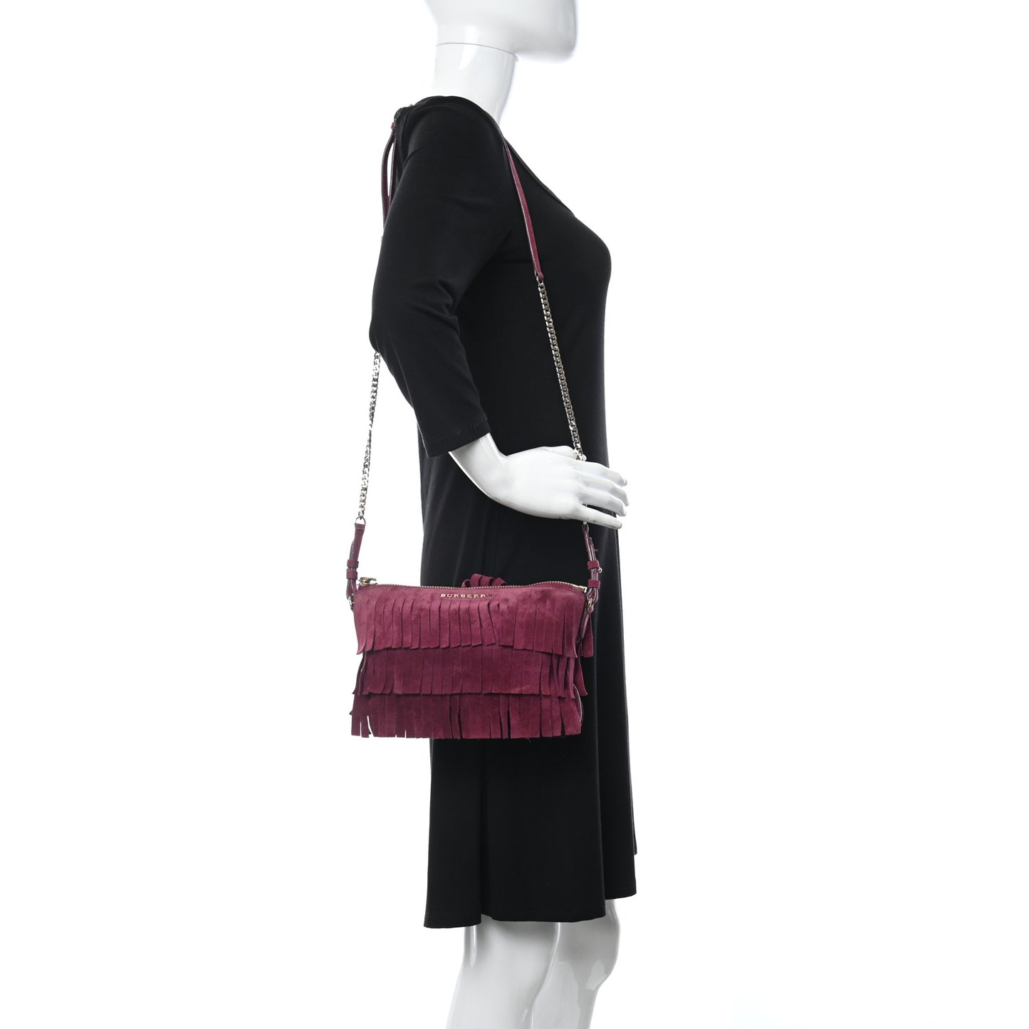 Suede Fringe Peyton Crossbody Clutch Bag Dark Plum