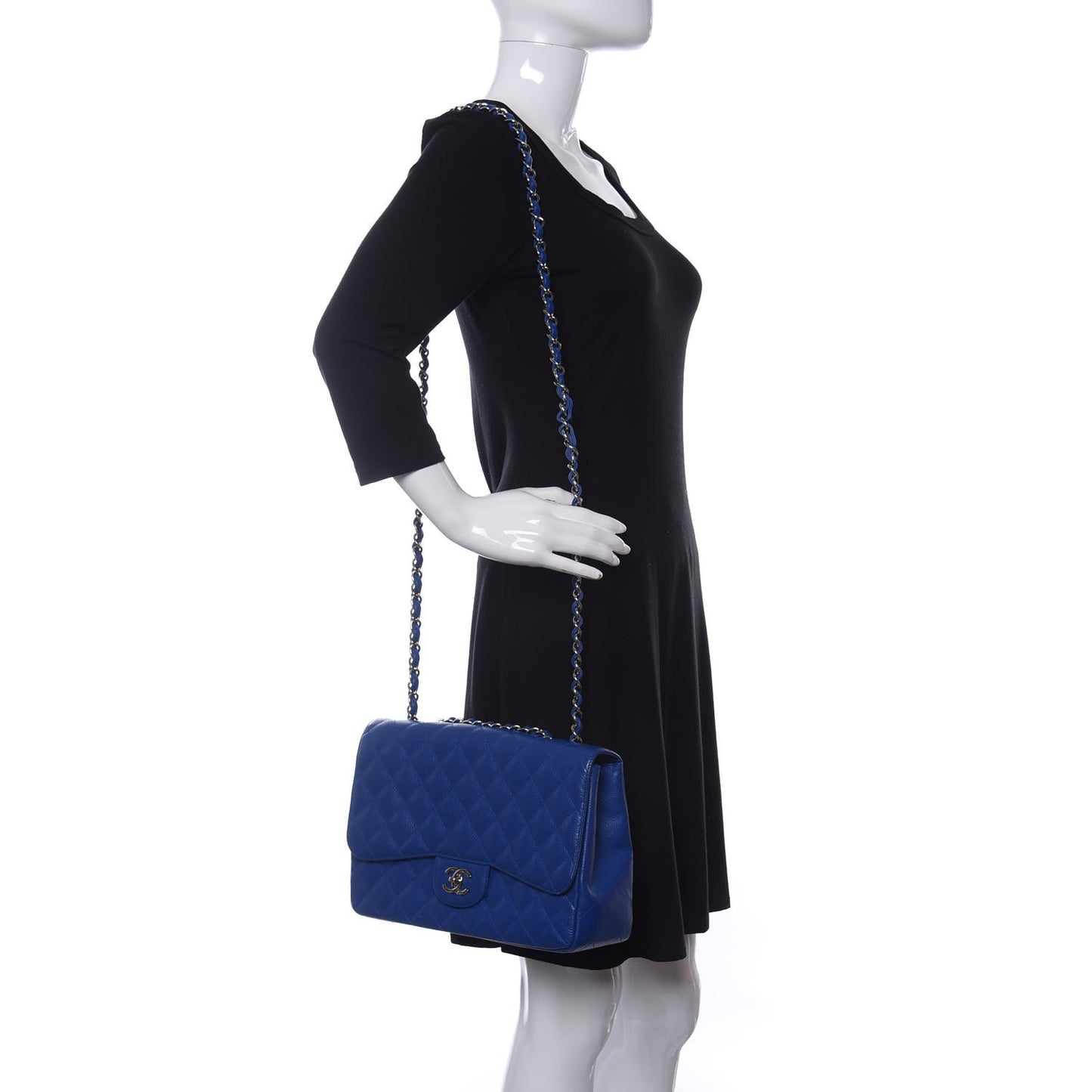 Caviar Quilted Jumbo Single Flap Blue