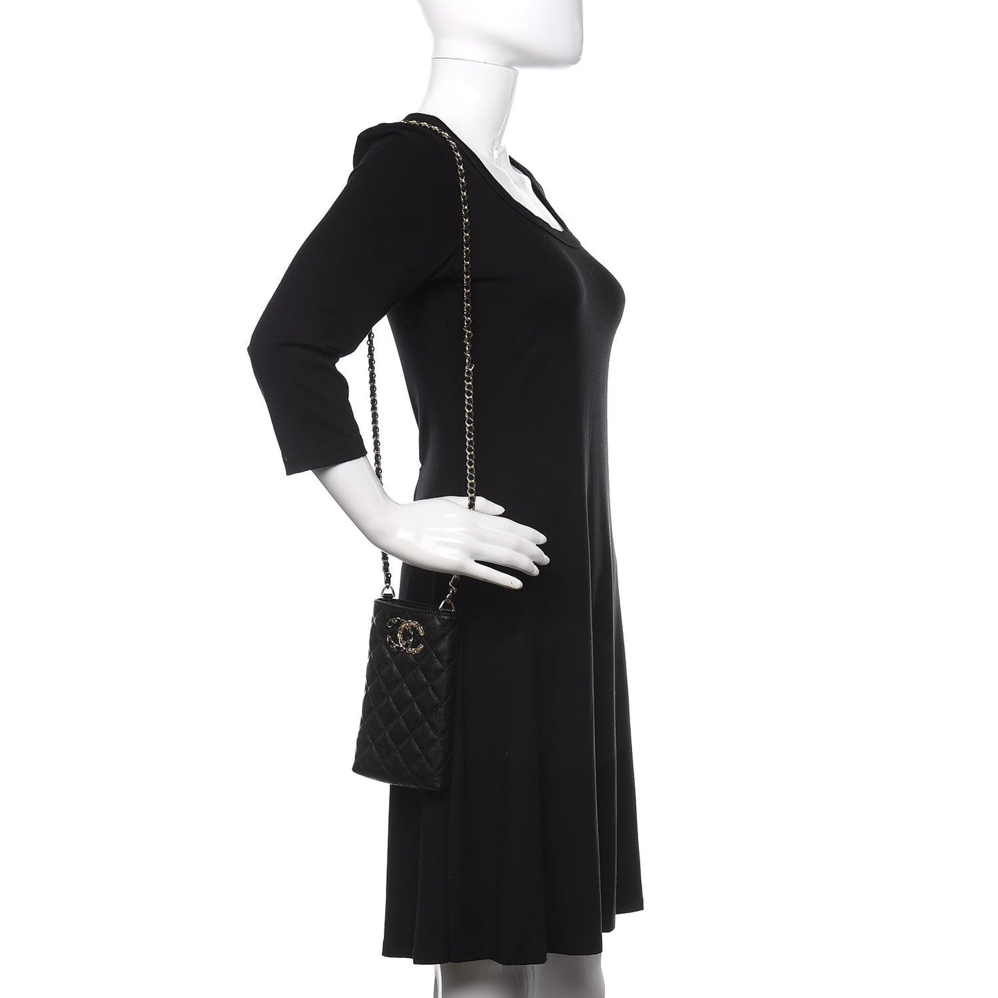 Caviar Quilted French New Wave Phone Holder With Chain Black