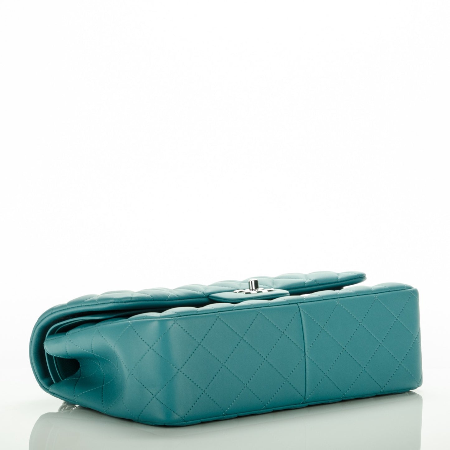 Lambskin Quilted Jumbo Double Flap Turquoise