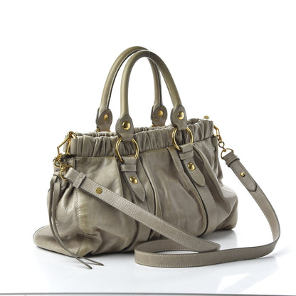 Miu Miu Vitello Lux Gathered Tote Pomice 3 of 10