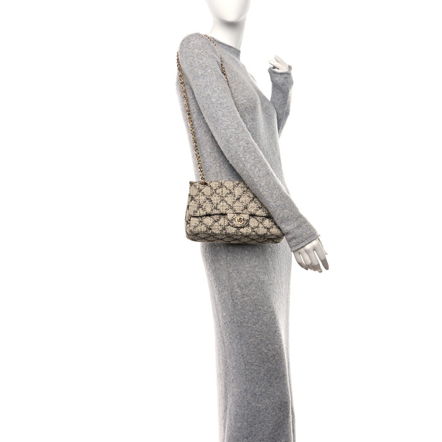 Chanel Metallic Tweed Quilted Medium Single Flap Beige Multicolor 2 of 12