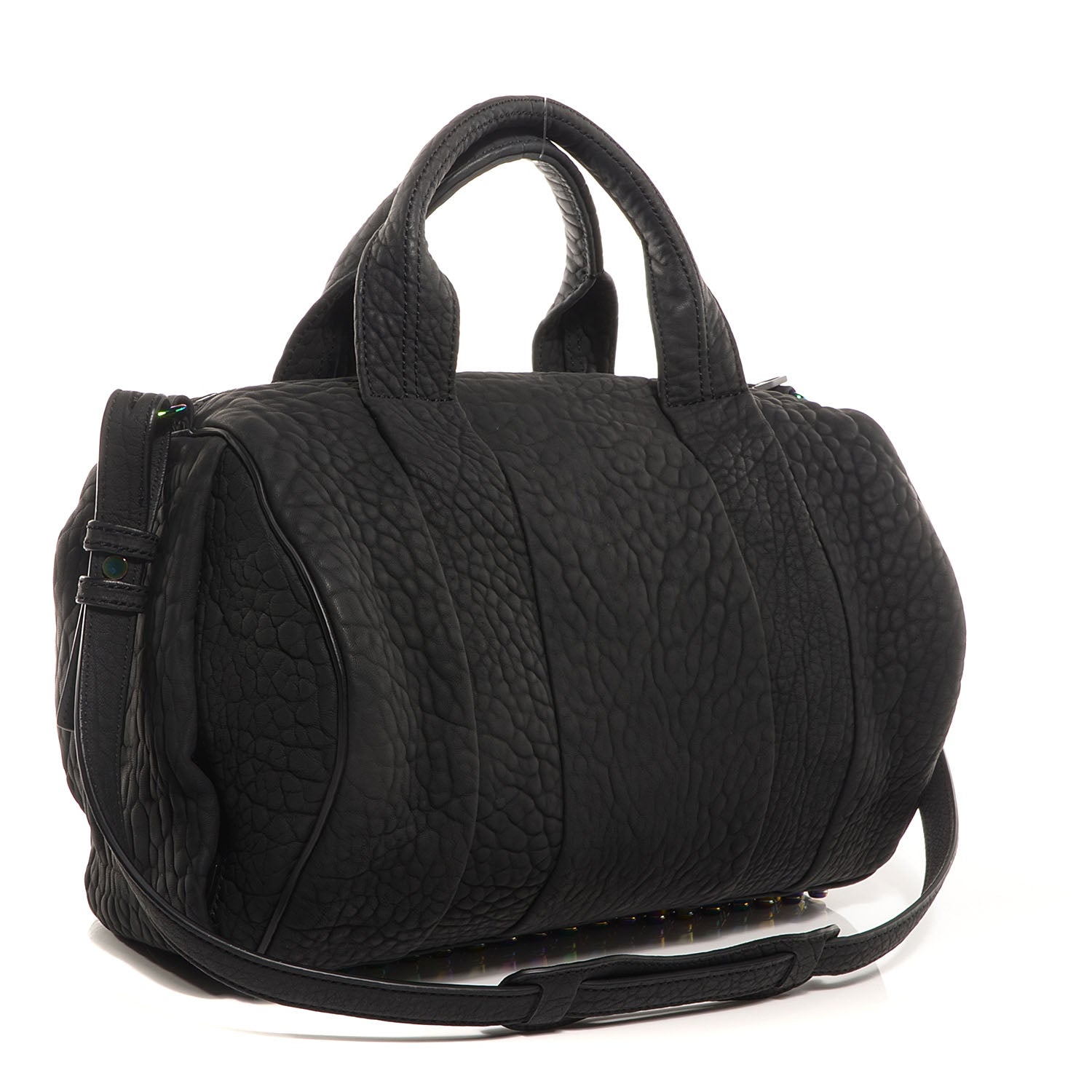 Alexander Wang Pebbled Lambskin Rocco Duffel Matte Black w Iridescent Hardware 3 of 7