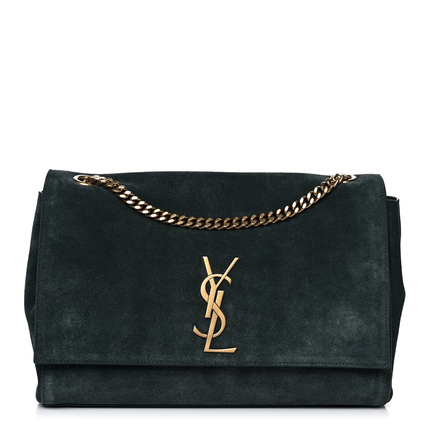 Saint Laurent Smooth Calfskin Suede Medium Reversible Monogram Kate Satchel Dark Forest 1 of 12