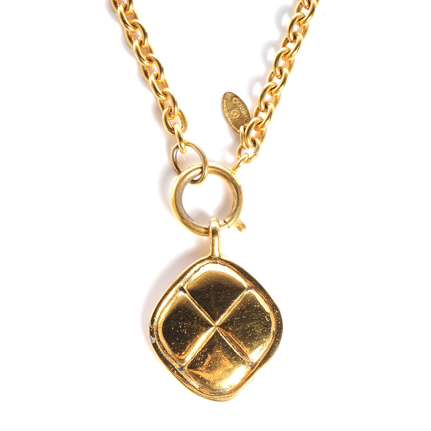 Quilted Pendant Chain Necklace Gold