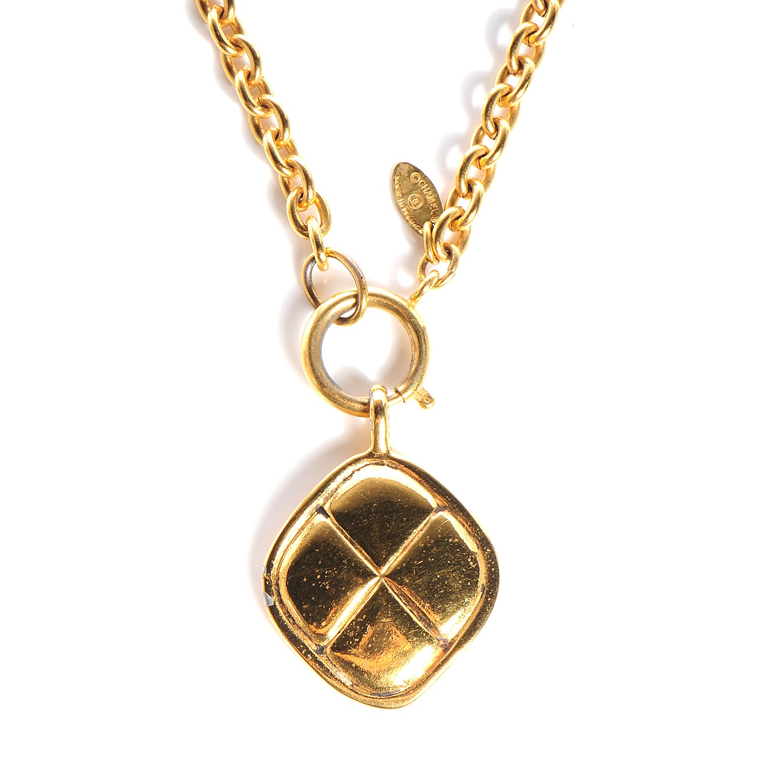 Chanel Quilted Pendant Chain Necklace Gold 1 of 8