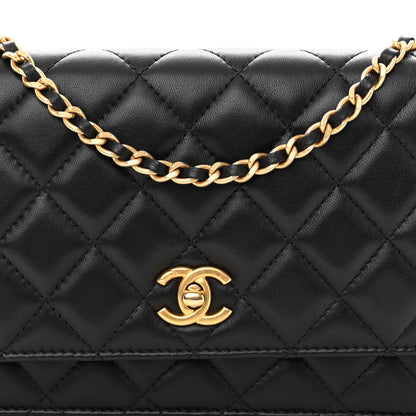 Chanel Lambskin Quilted Pearl Crush Wallet On Chain WOC Black 7 of 10