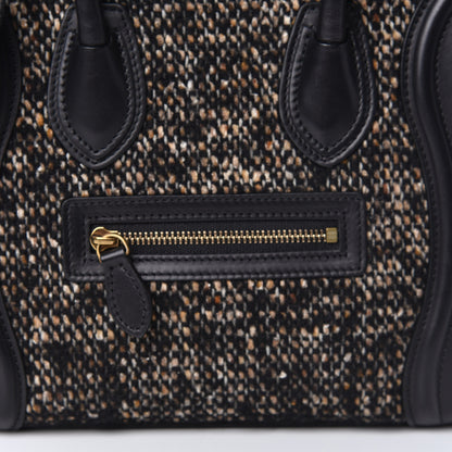Celine Smooth Calfskin Tweed Nano Luggage Black 9 of 10