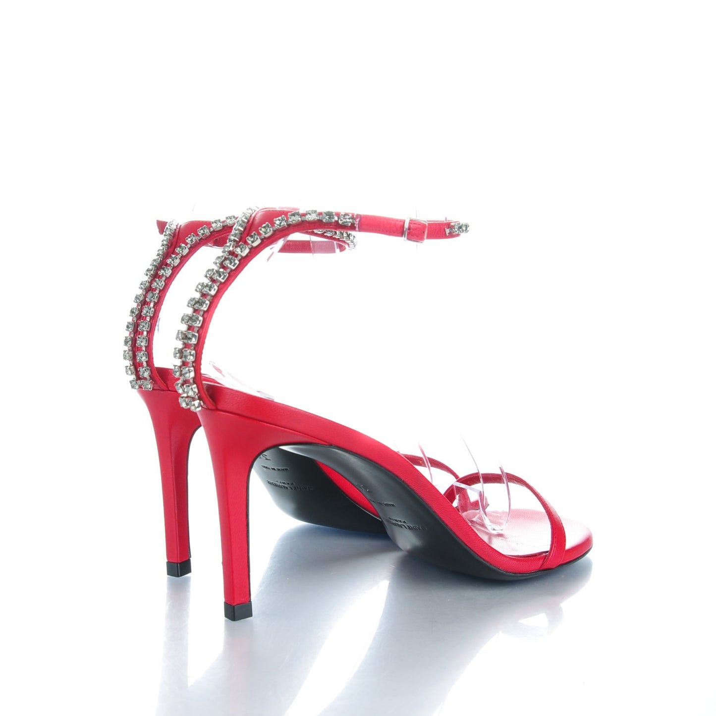 Crystal Calfskin Kate Ankle Strap Sandals 36 Red