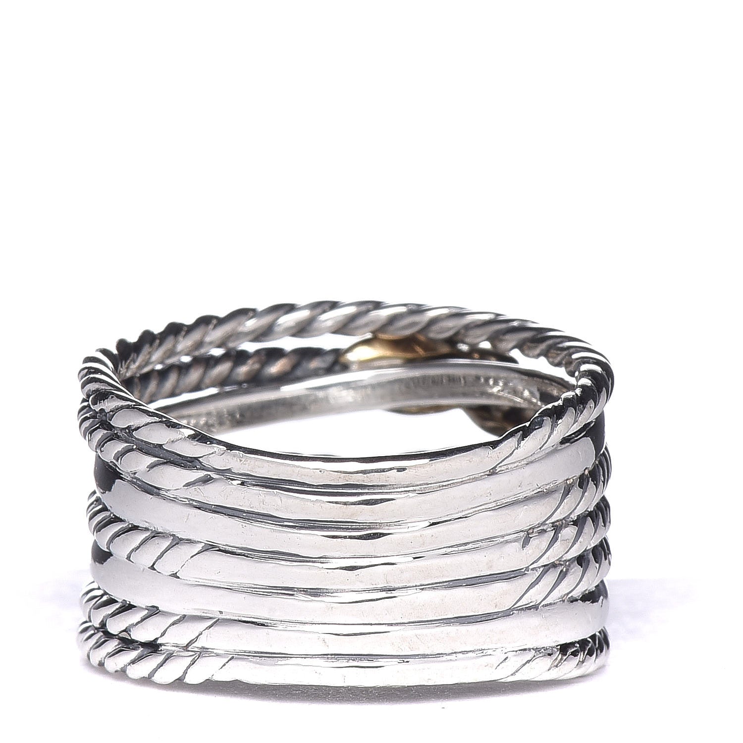 David Yurman Sterling Silver 18K Yellow Gold Double X Crossover Ring 54 7 3 of 4