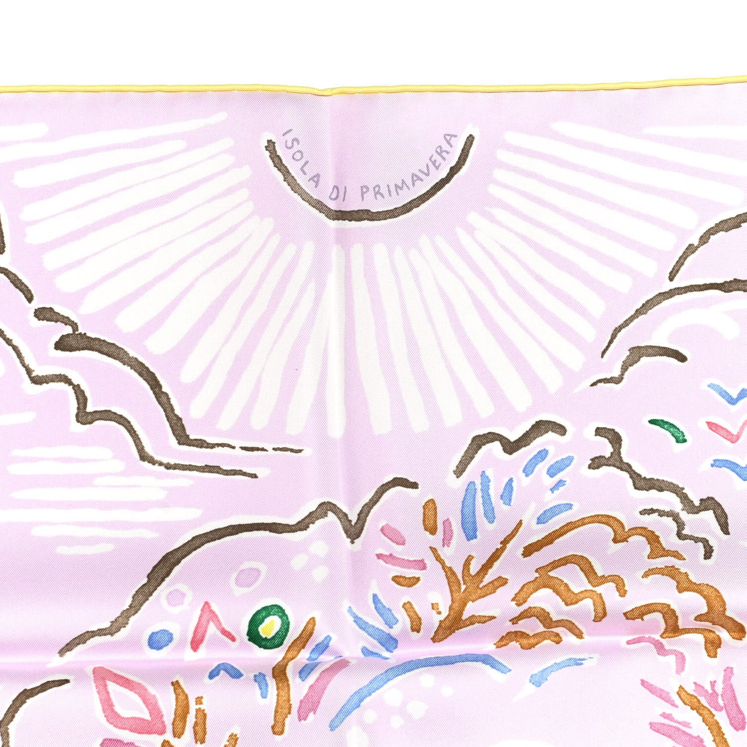 Hermes Silk Isola Di Primavera Scarf 90 Rose Pale Bleu Jaune 3 of 6