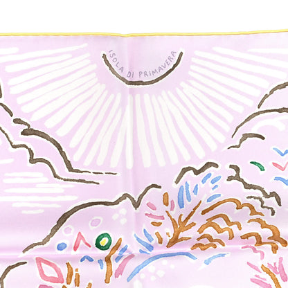 Hermes Silk Isola Di Primavera Scarf 90 Rose Pale Bleu Jaune 3 of 6