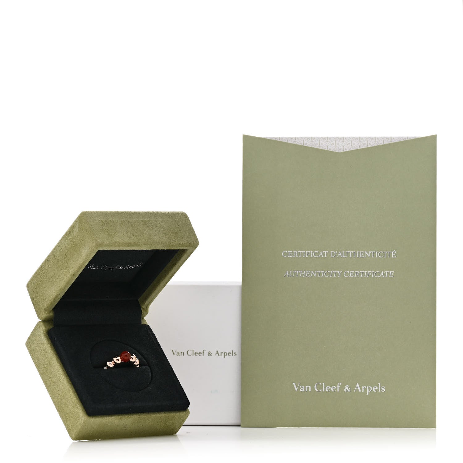 Van Cleef & Arpels 18K Rose Gold Carnelian Perlee Couleurs Variation Ring 52 6 5 of 5
