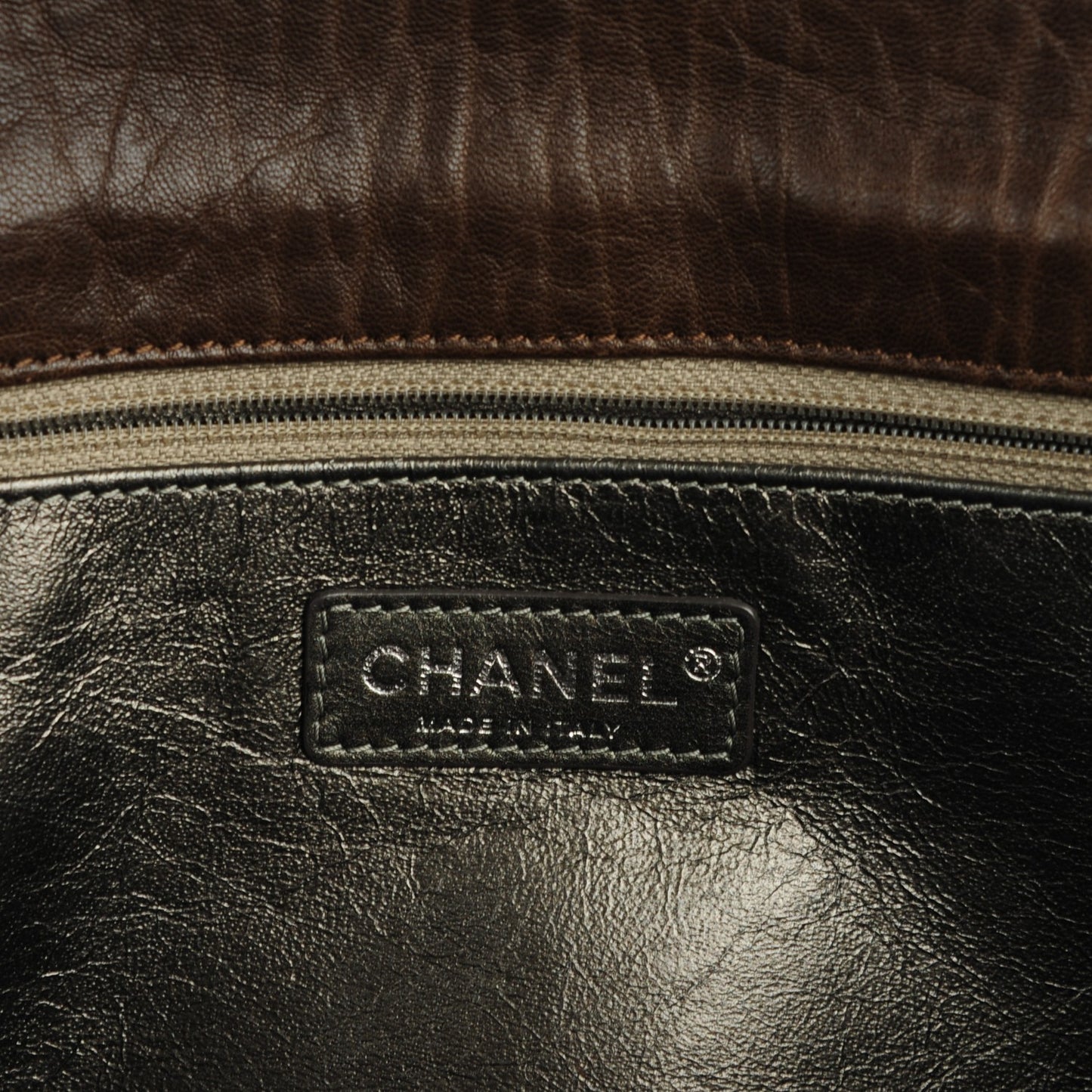 Distressed Lambskin Quilted Flap Brown