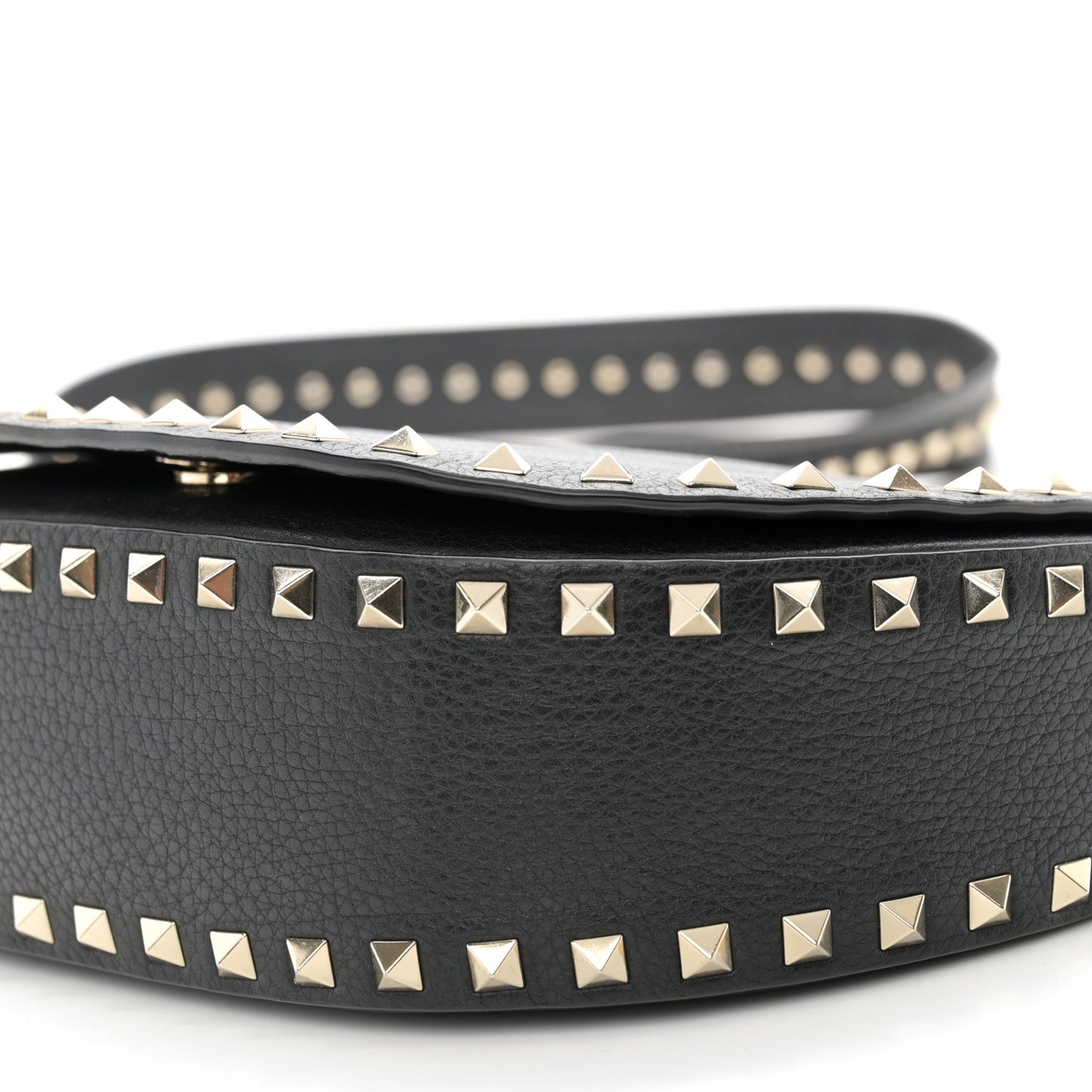 Grained Calfskin Rockstud Saddle Bag Black