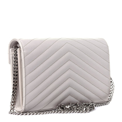 Saint Laurent Grain De Poudre Matelasse Chevron Monogram Chain Wallet Cream 3 of 12
