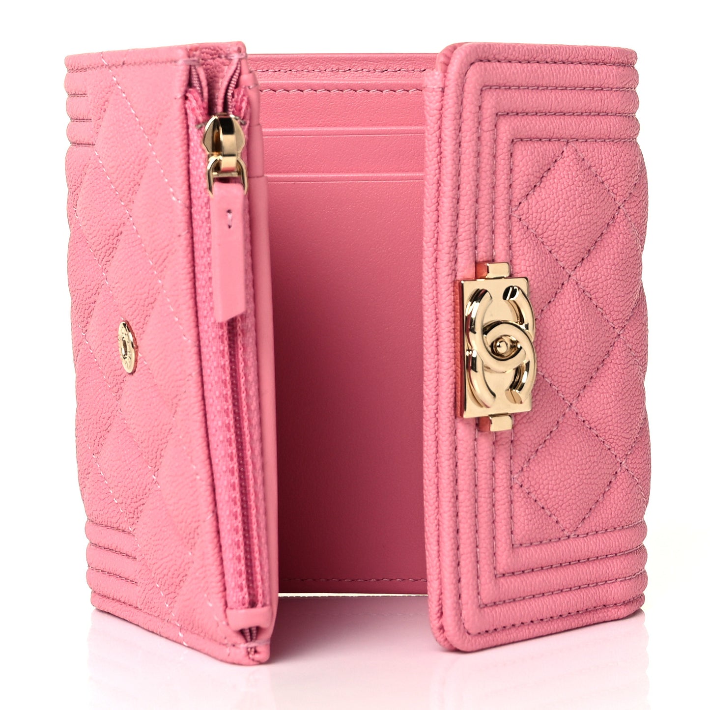 Caviar Quilted Compact Boy Wallet Light Pink