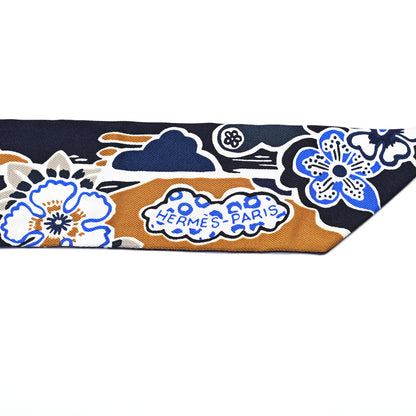 Hermes Silk Bingata Sticker Twilly Marine Tabac Bleu Vif 4 of 5