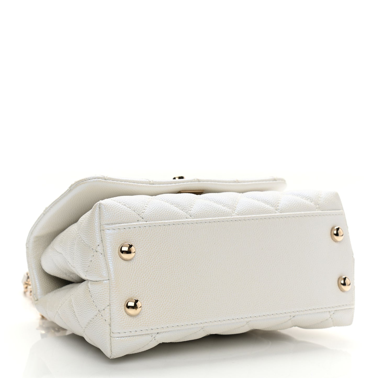 Iridescent Caviar Quilted Extra Mini Coco Handle Flap White