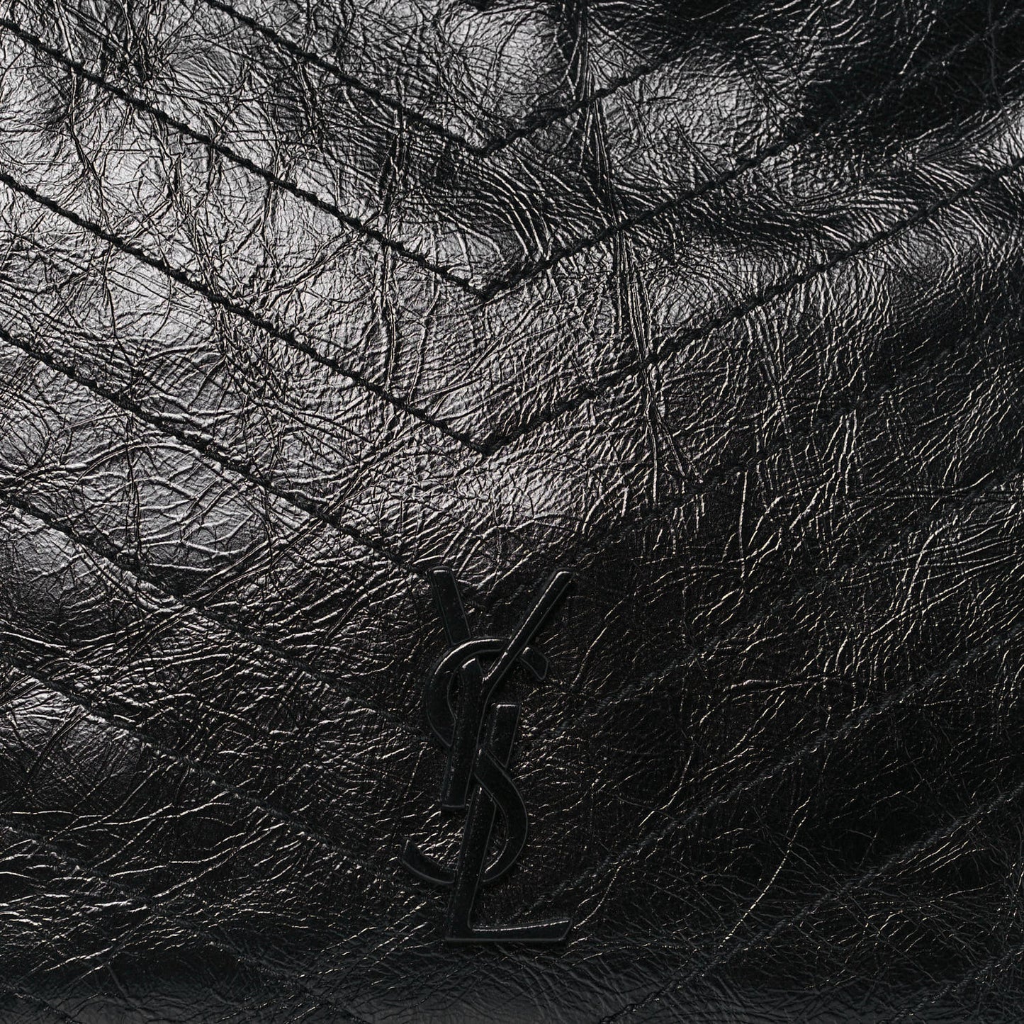 Crinkled Calfskin Matelasse Monogram Medium Niki Shopper Tote Black