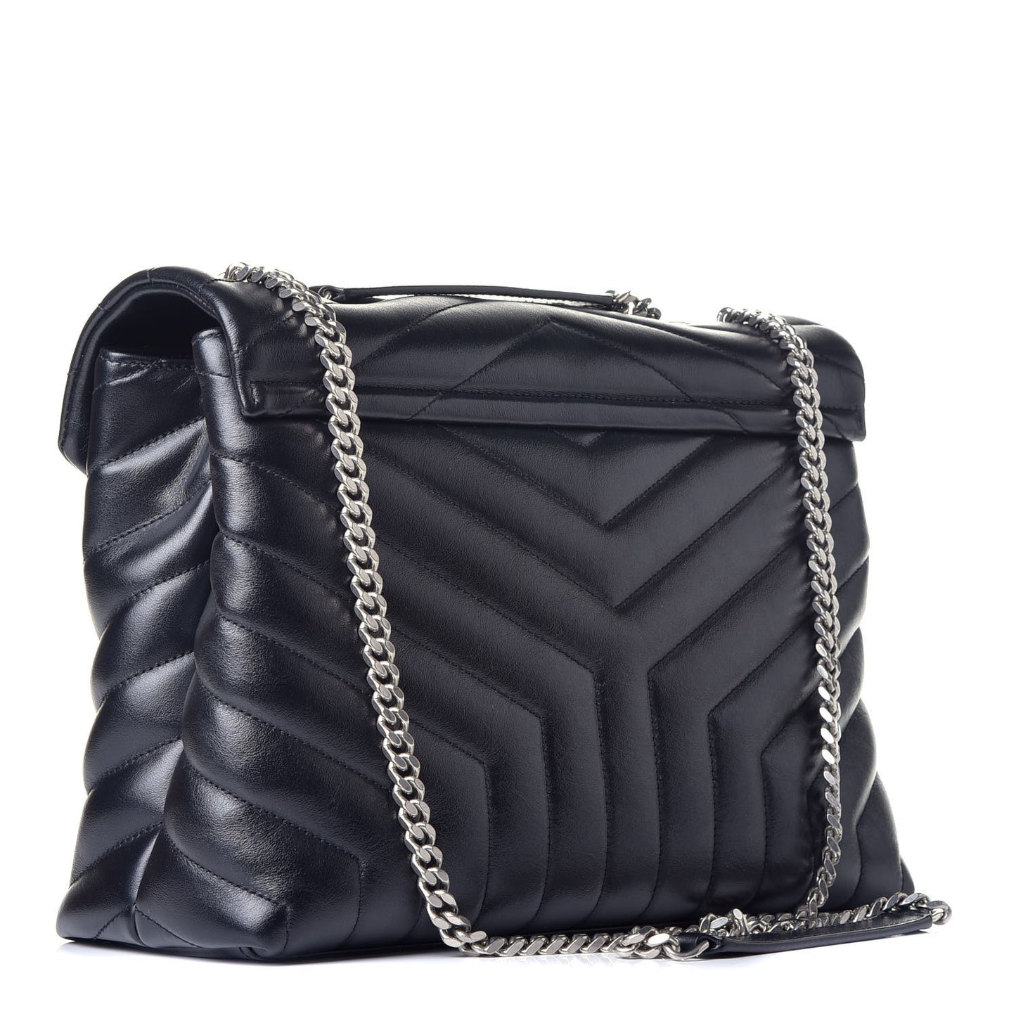 Calfskin Y Quilted Monogram Medium Loulou Chain Satchel Black