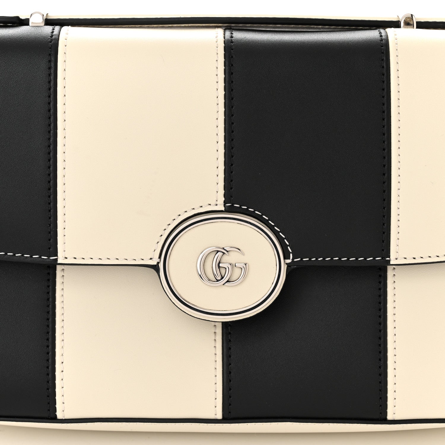 Gucci Senna Calfskin Lines Petite GG Top Handle Shoulder Bag Black Mystic White 7 of 11