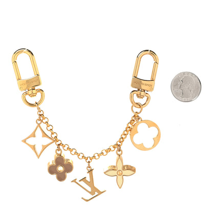 Louis Vuitton Brass Enamel Fleur De Monogram Bag Charm Chain Gold 2 of 3
