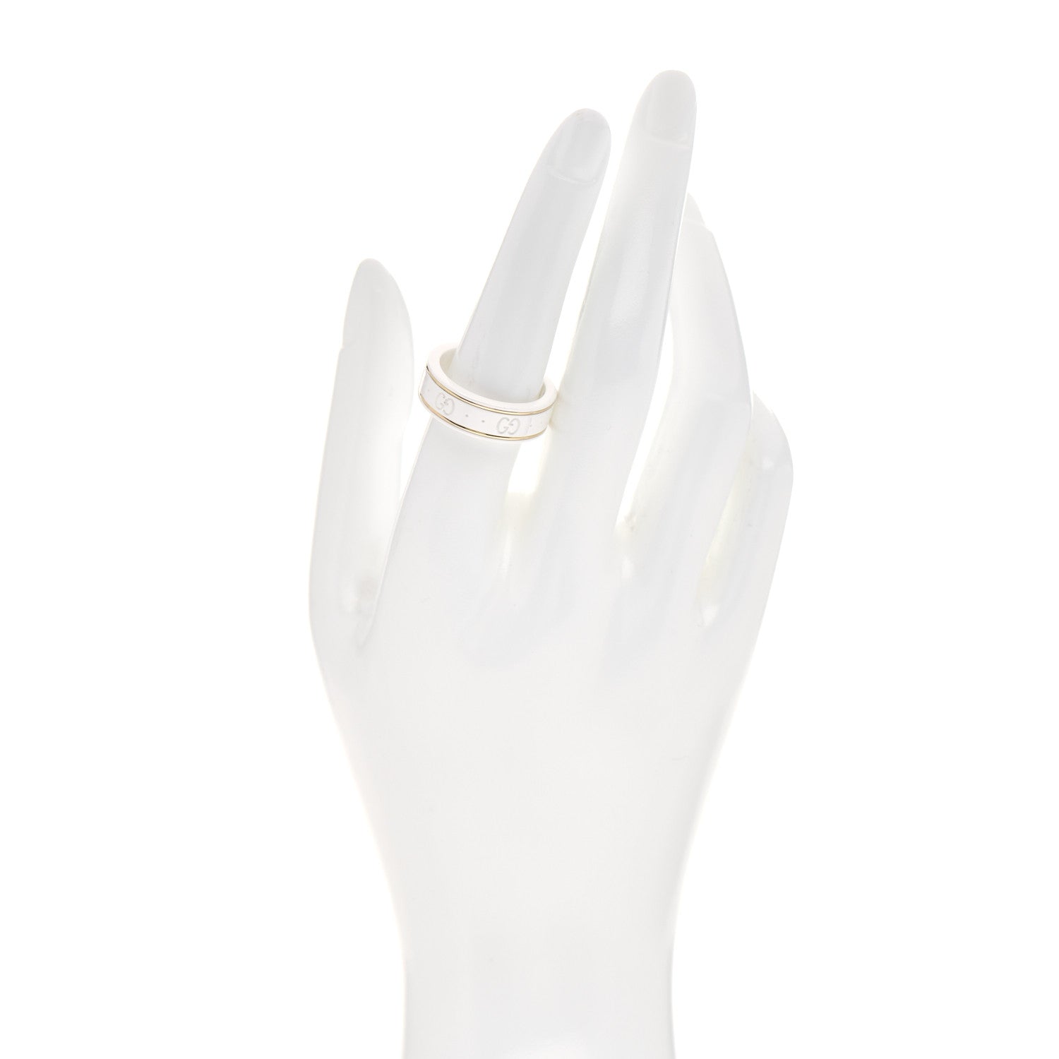 Gucci 18K Yellow Gold Ceramic Icon Band Ring White 57 8 2 of 4