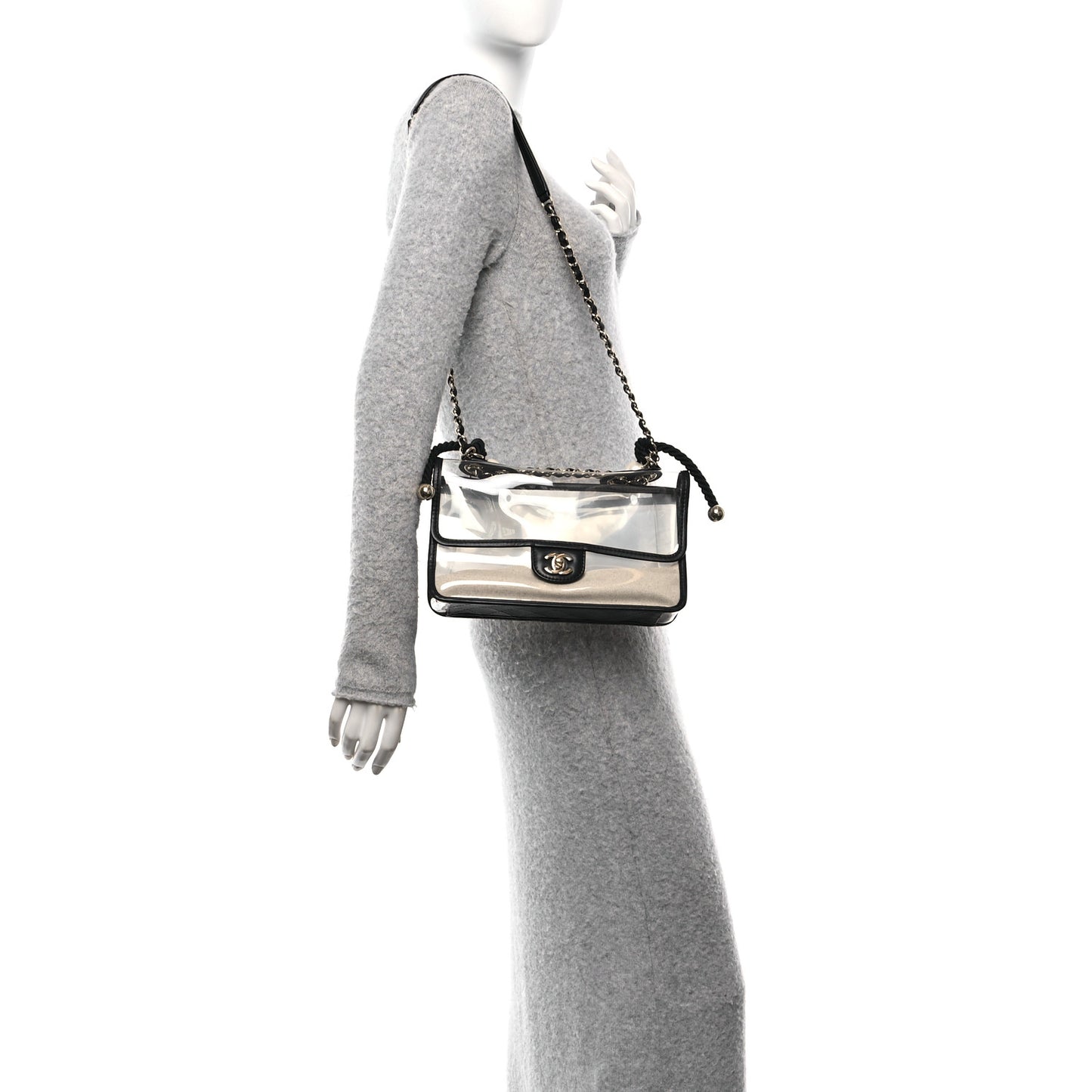 Lambskin PVC Sand By The Sea Flap With Pearl Strap Black