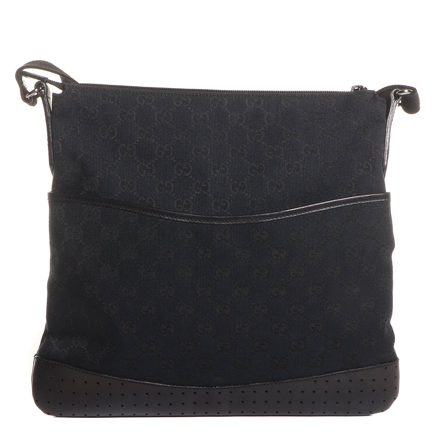 Monogram Calfskin Perforated Medium Flat Messenger Bag Black