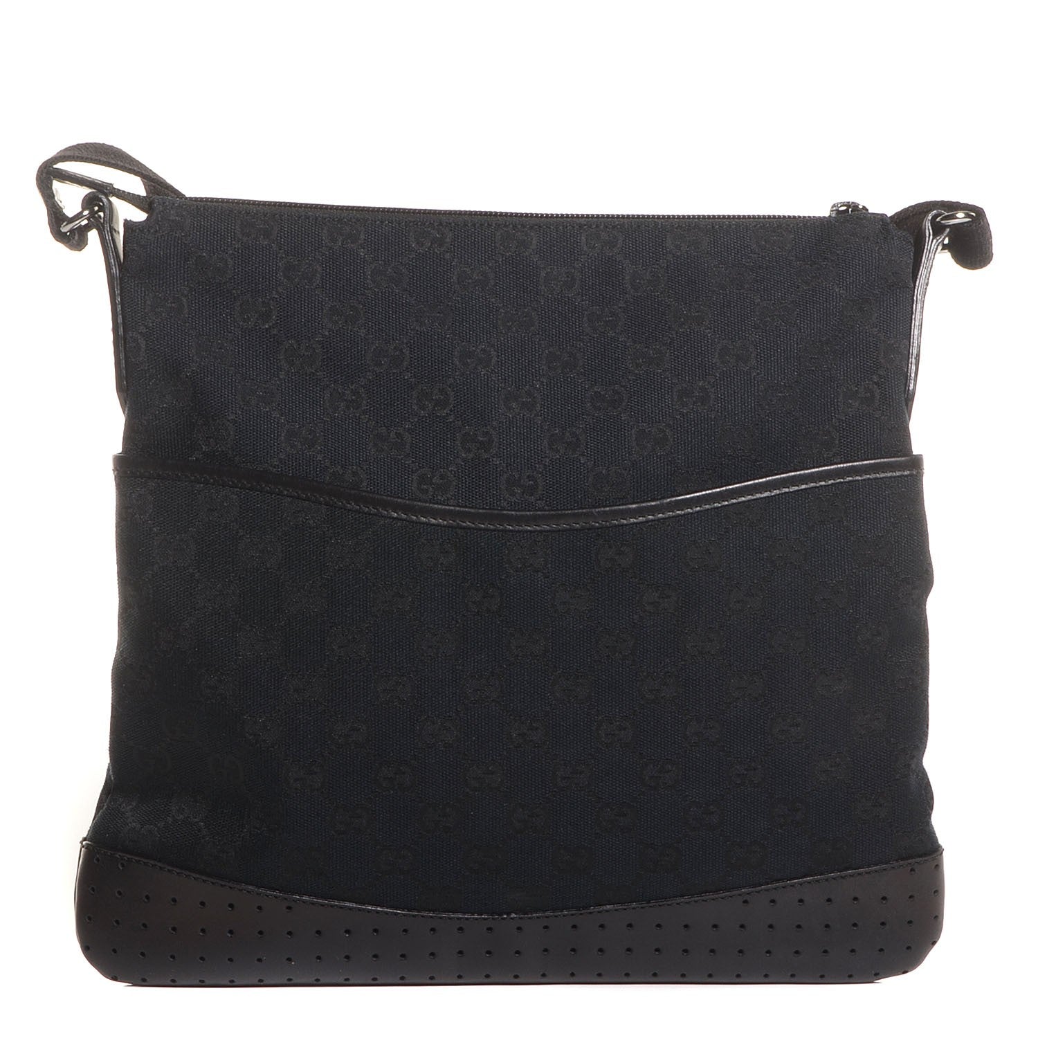Gucci Monogram Calfskin Perforated Medium Flat Messenger Bag Black 1 of 7