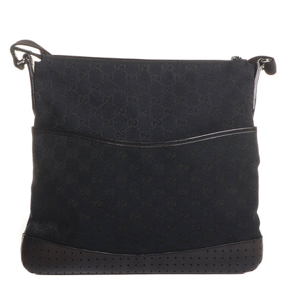 Gucci Monogram Calfskin Perforated Medium Flat Messenger Bag Black 1 of 7