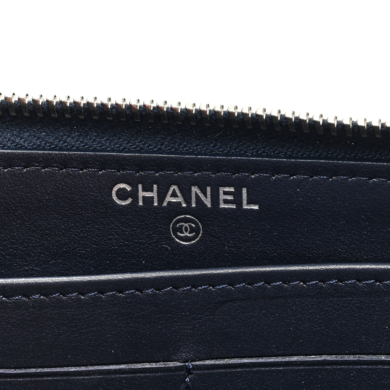 Chanel Camellia Embossed Large Zip Around Gusset Wallet Navy 6 of 7