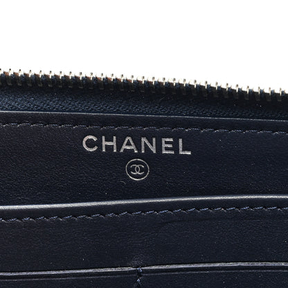 Chanel Camellia Embossed Large Zip Around Gusset Wallet Navy 6 of 7