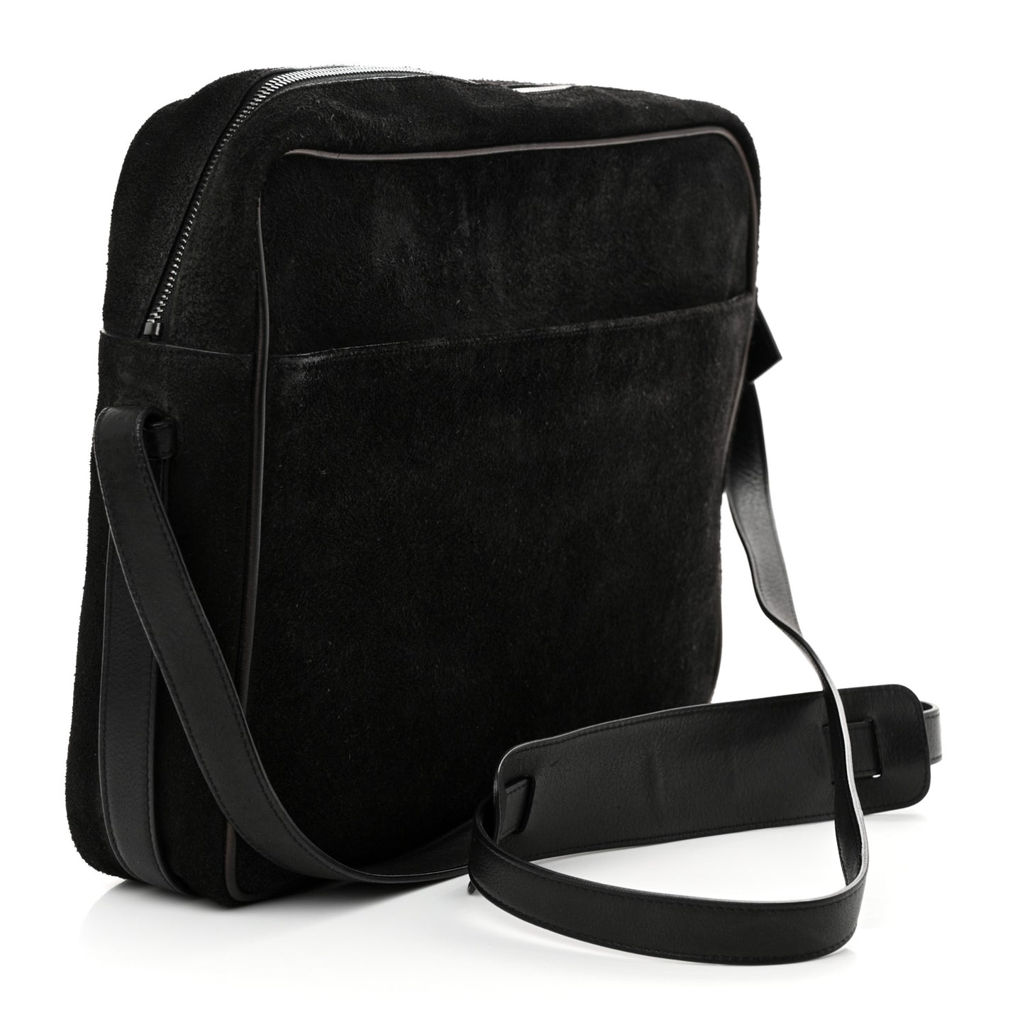 Suede Flat Messenger Bag Black