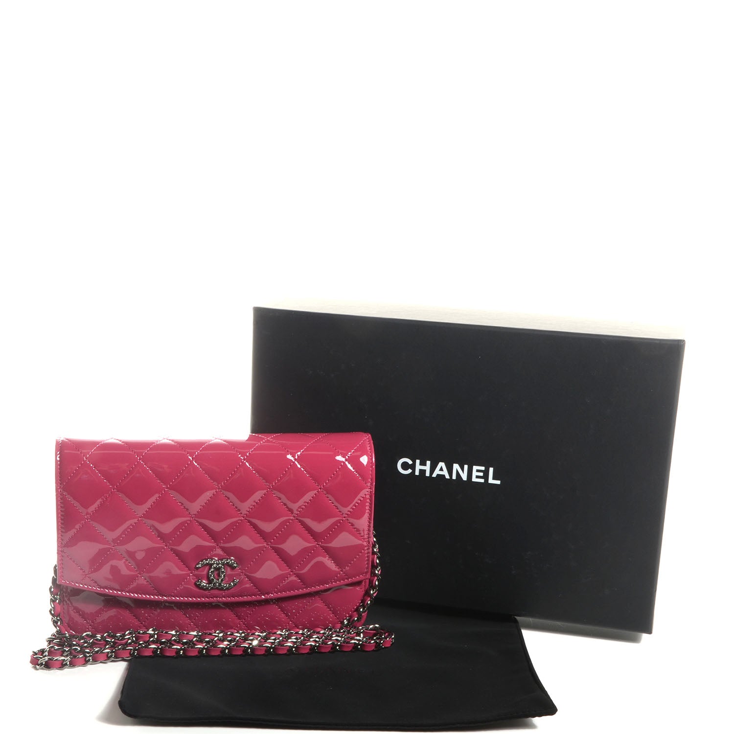 Chanel Patent Quilted Brilliant Wallet On Chain WOC Dark Pink 5 of 8