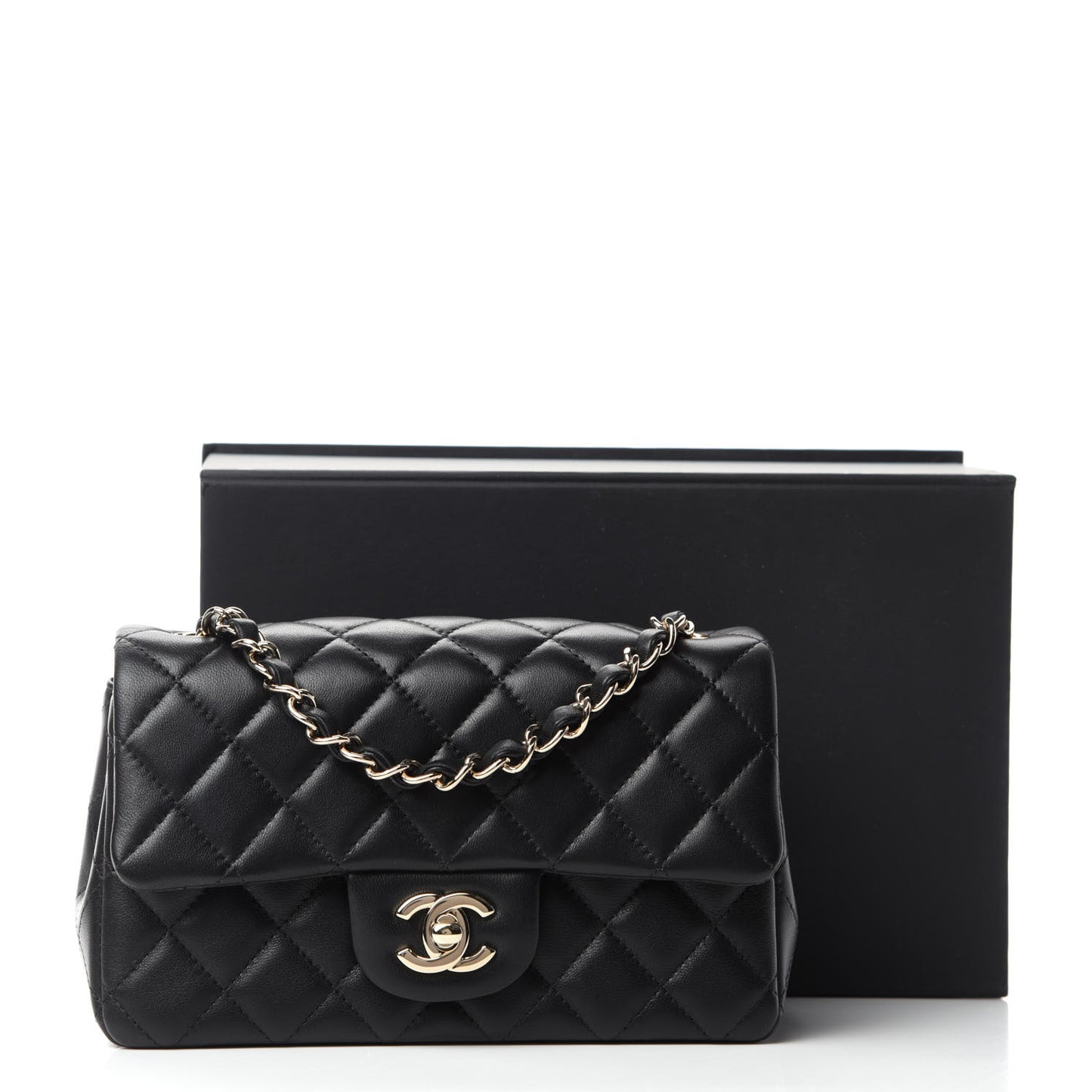 Lambskin Quilted Mini Rectangular Flap Black