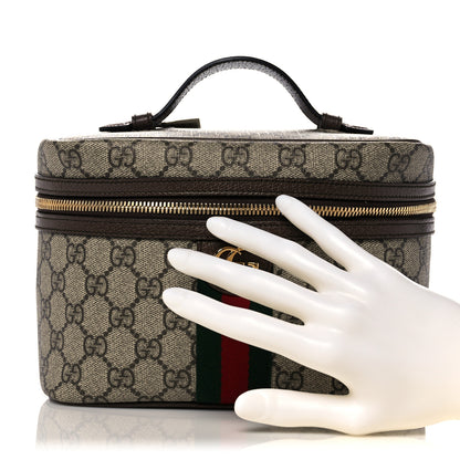 Gucci GG Supreme Monogram Textured Calfskin Web Small Ophidia Vanity Cosmetic Case Beige Ebony New Acero 2 of 12