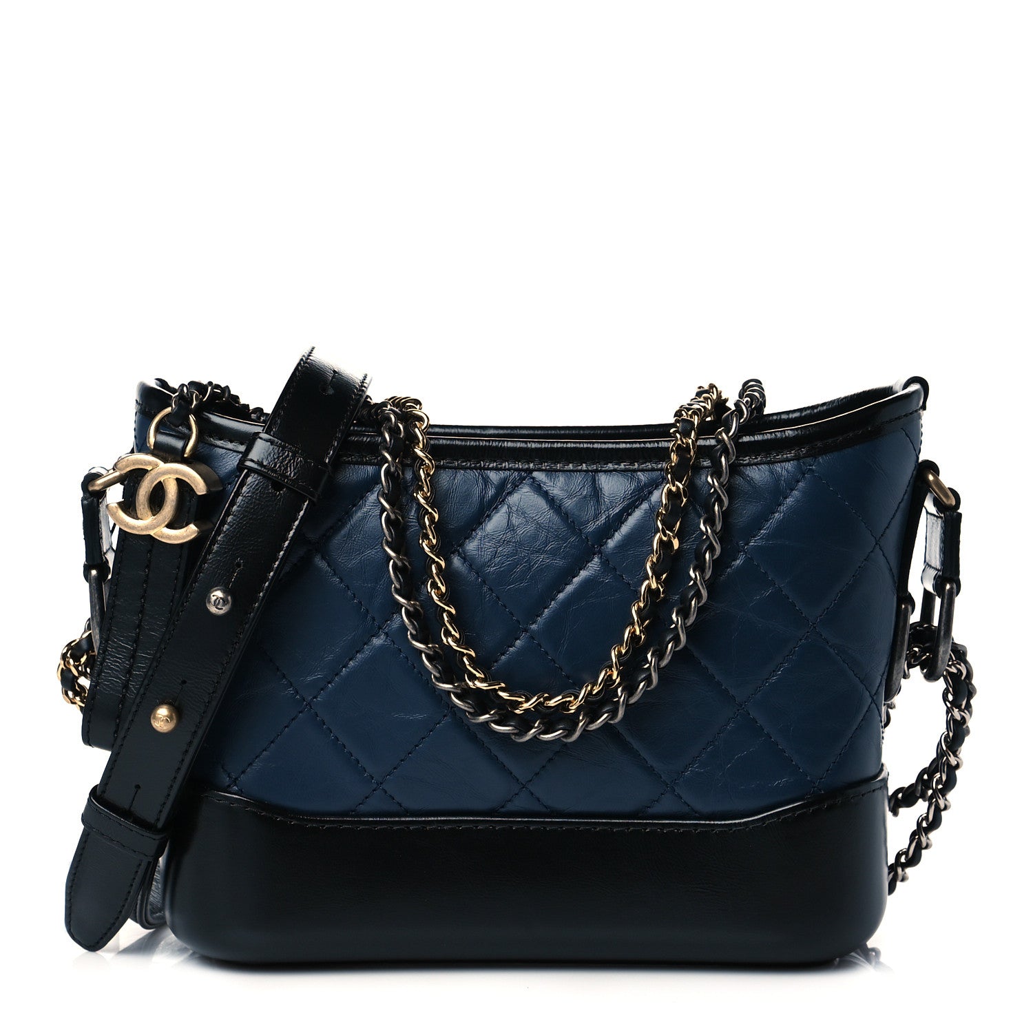 Chanel Aged Calfskin Quilted Small Gabrielle Hobo Navy Black 1 of 11
