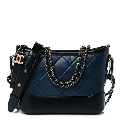 Chanel Aged Calfskin Quilted Small Gabrielle Hobo Navy Black 1 of 11