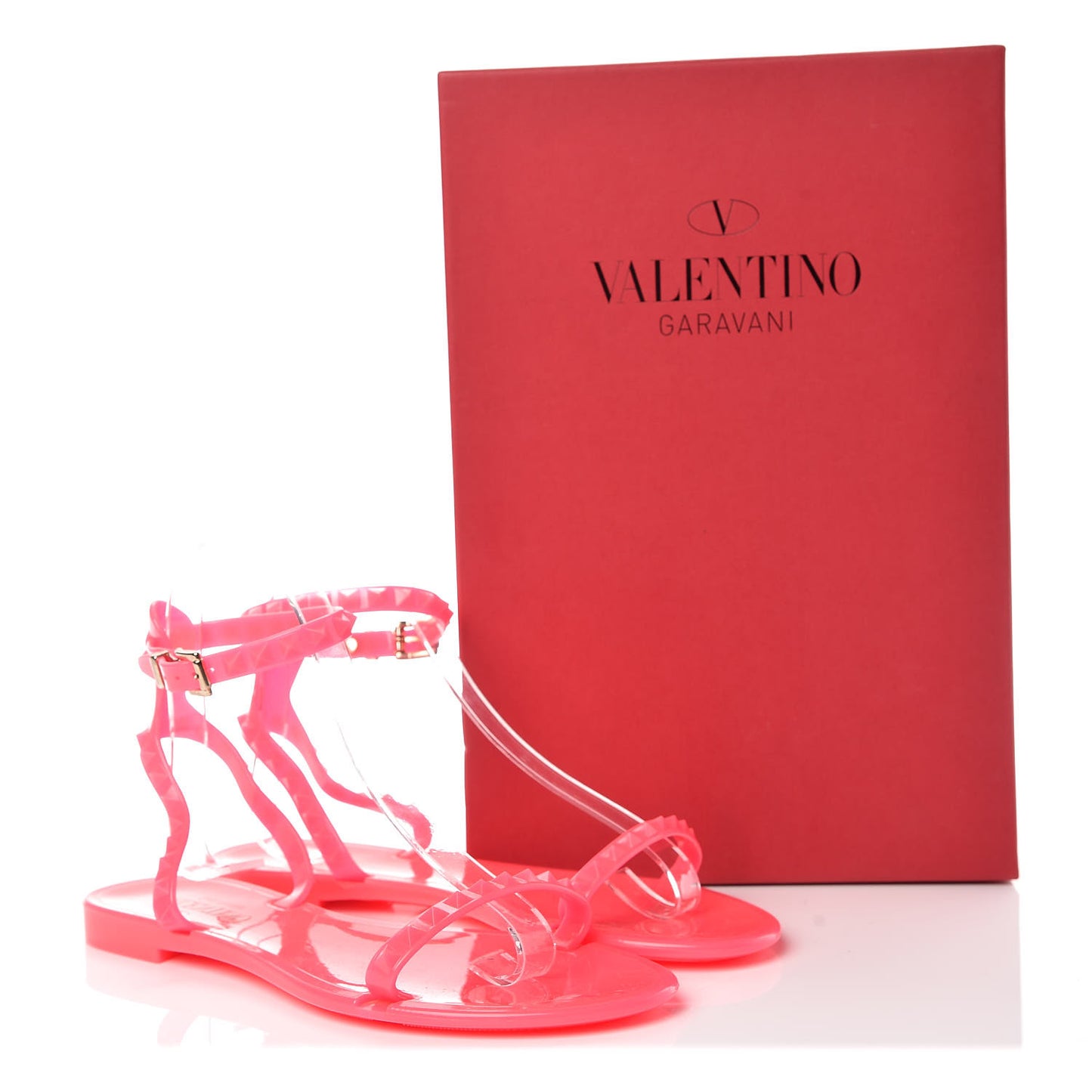 PVC Jelly Rockstud Ankle Strap Flat Sandals 37 Fuxia Fluo