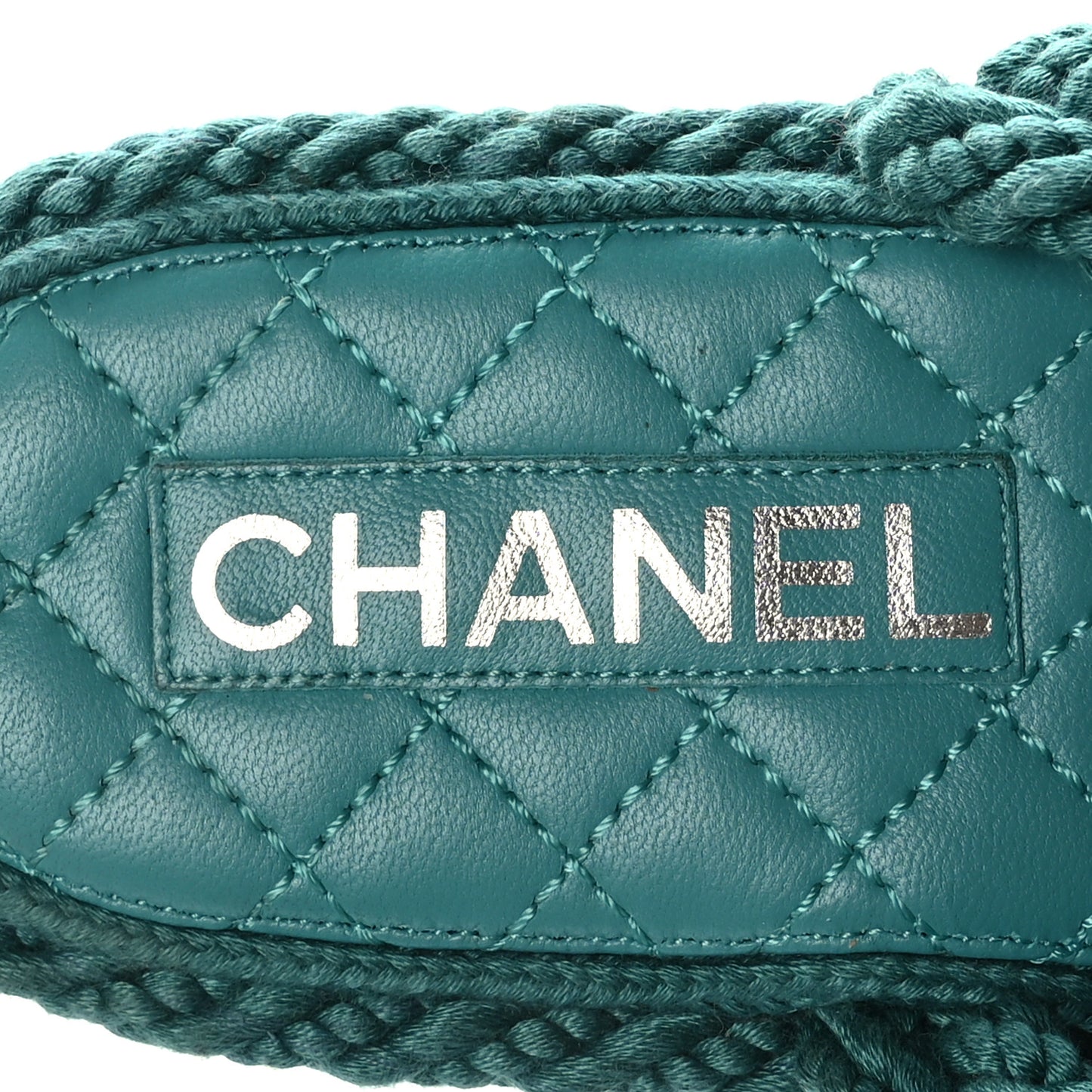 Cord Lambskin Quilted Logo Sandals 38 Teal Blue
