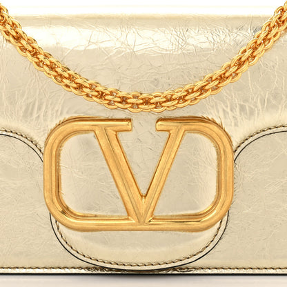 Valentino Garavani Metallic Crackle Effect Calfskin Vlogo Loco Shoulder Bag Platino 8 of 11