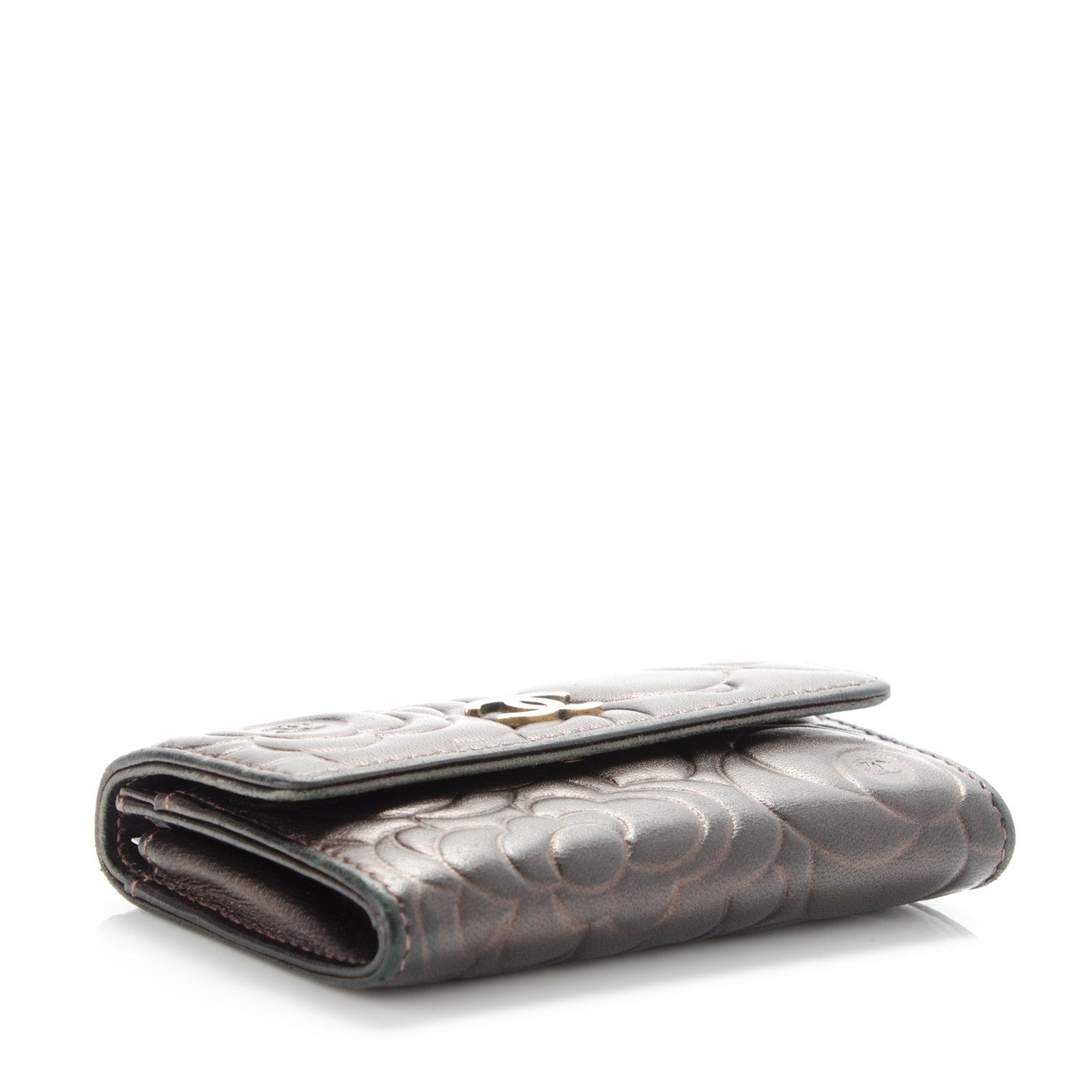 Chanel Metallic Lambskin Camellia Embossed Card Holder Brown 4 of 9