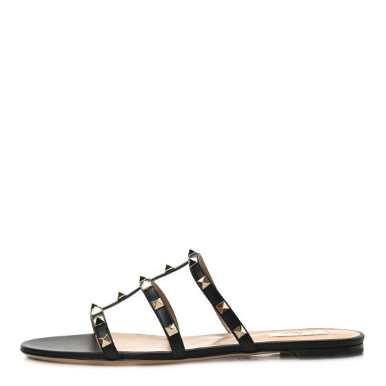 Valentino Garavani Nappa Rockstud Caged Flat Slide Sandals 41 Black 1 of 8