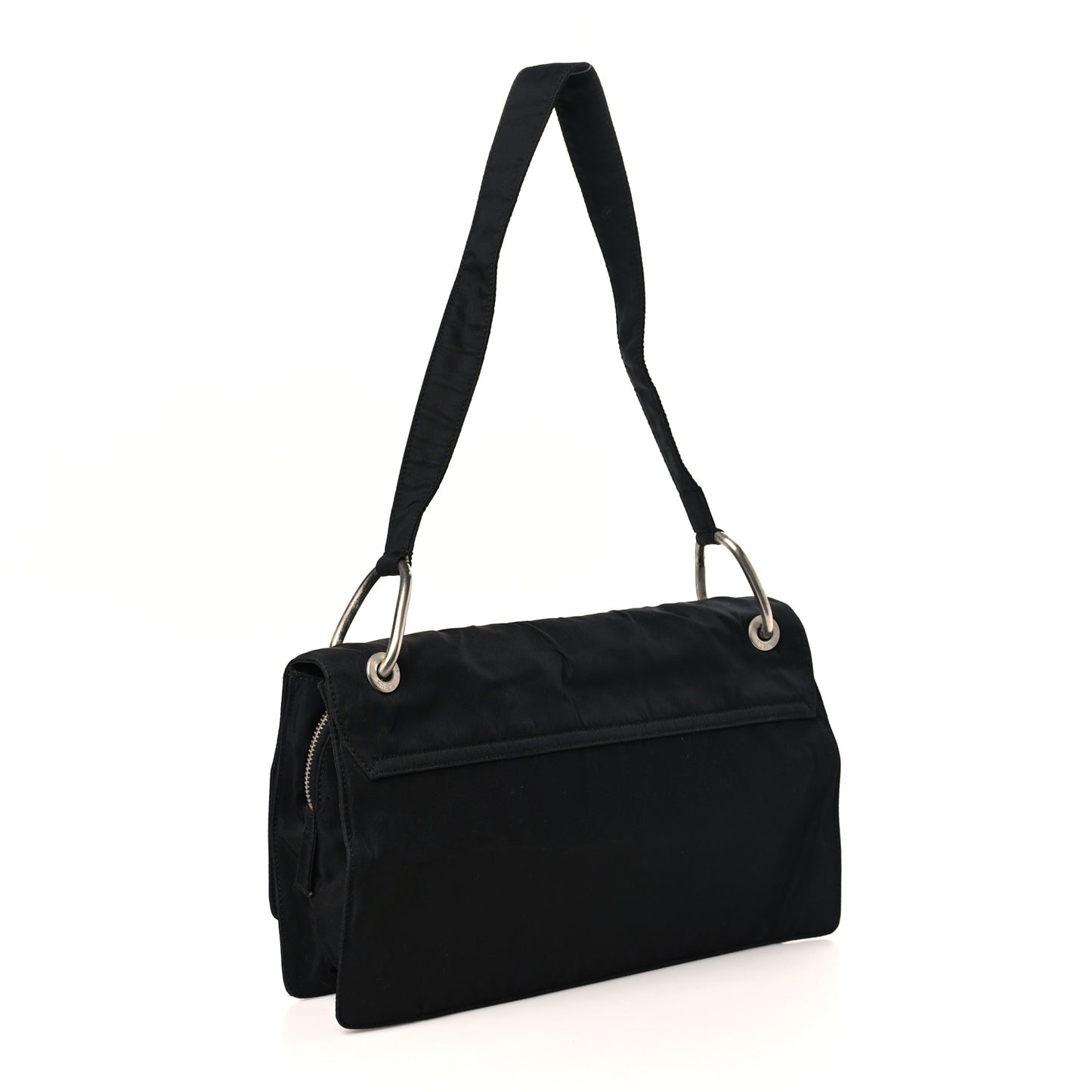 Tessuto Nylon Flap Shoulder Bag Black