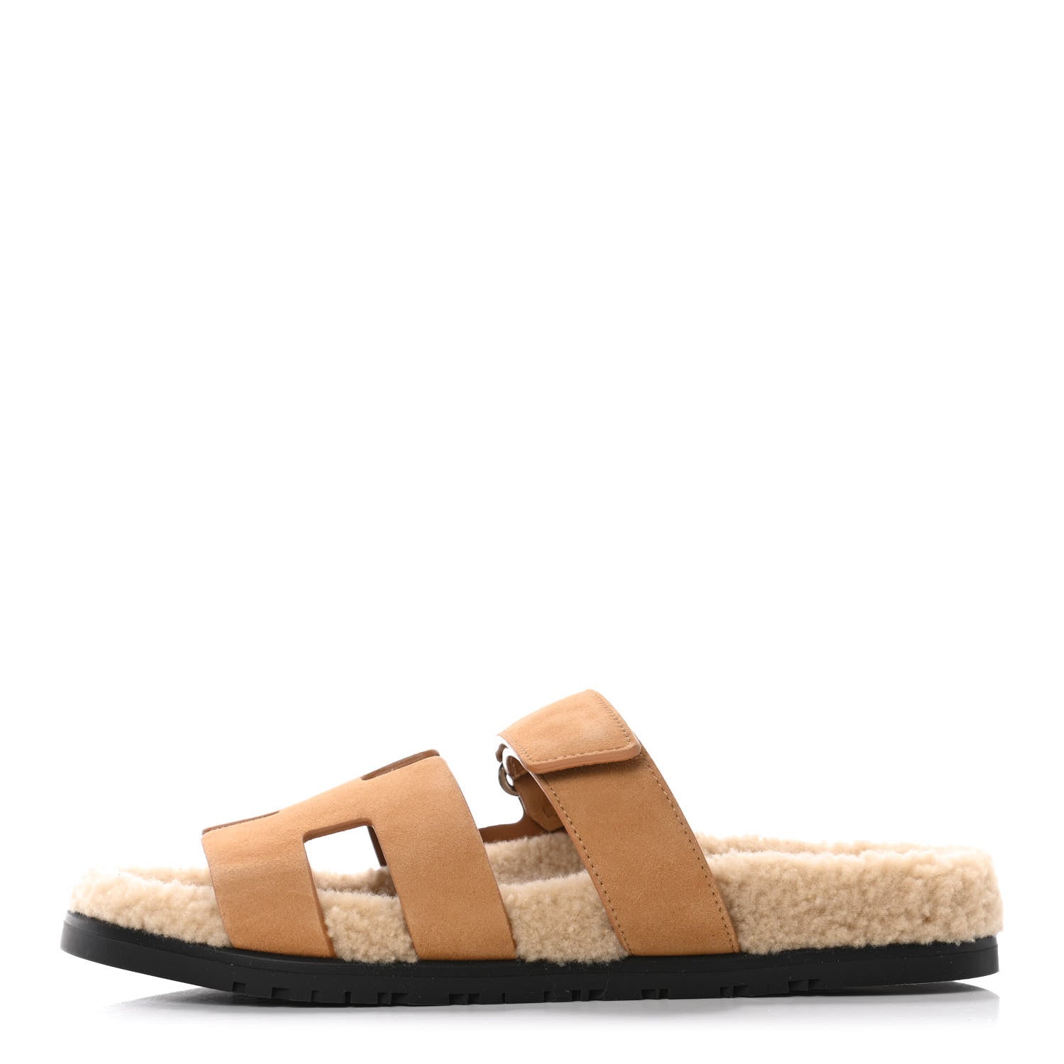 Hermes Suede Goatskin Woolskin Womens Chypre Sandals 40 Golden Beige 1 of 4