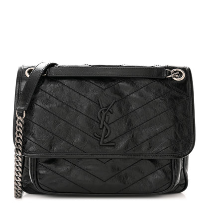 Saint Laurent SAINT LAURENT Crinkled Calfskin Matelasse Monogram Medium Niki Chain Satchel Black 1 of 9